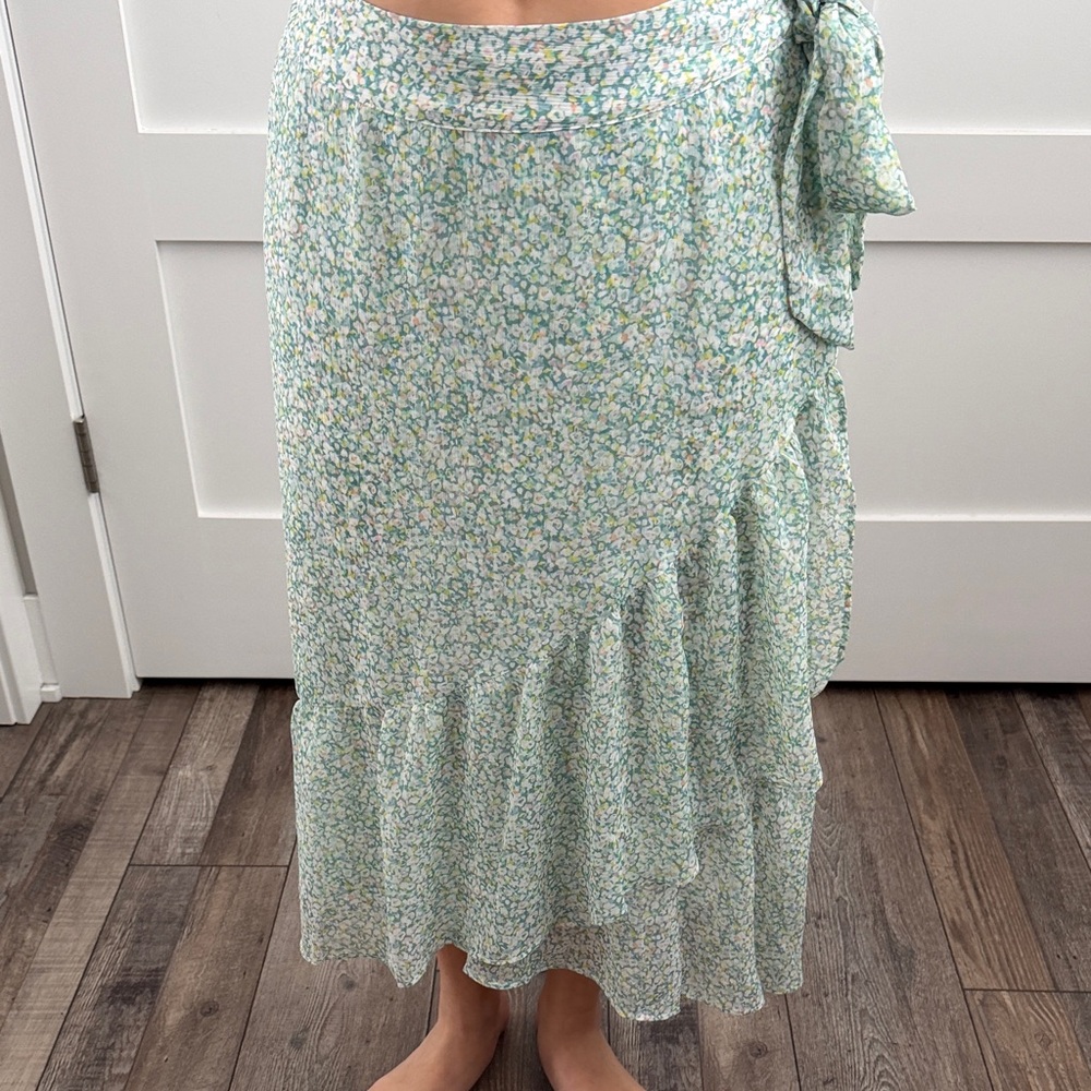 Women's Mint Floral Faux Wrap Midi Skirt Lauren Conrad Size Medium